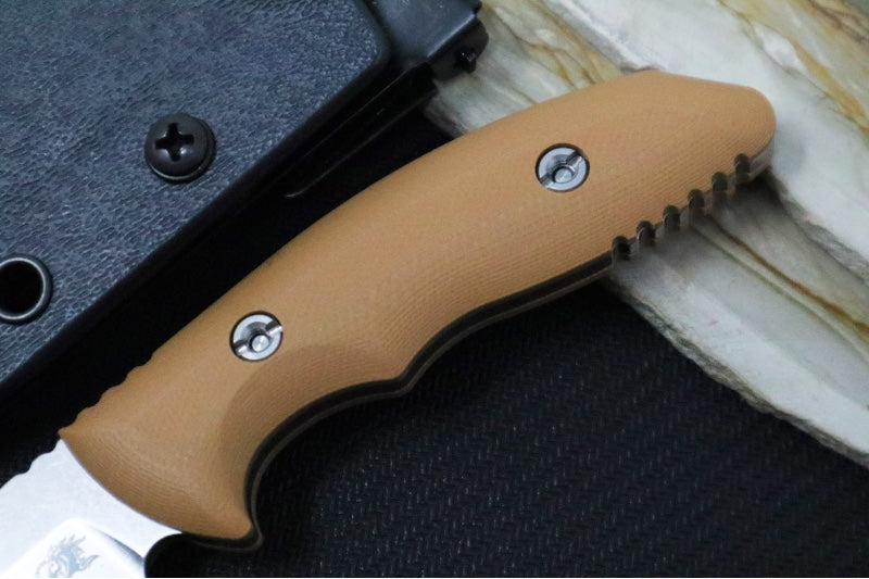 Rick Hinderer Knives Flashpoint Fixed Blade - Stonewashed Finish / CPM-Magnacut Steel / Coyote Tan G-10 Handle / Black Kydex Sheath - Northwest Knives