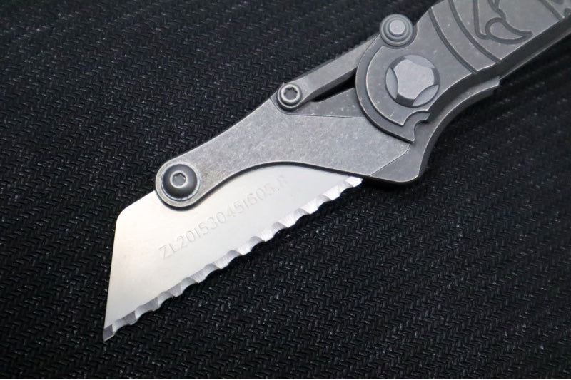 Hawk Knife Designs Shortcut Utility Flipper Knife - Tumbled Machined Titanium Handle / Replaceable Razor Blade