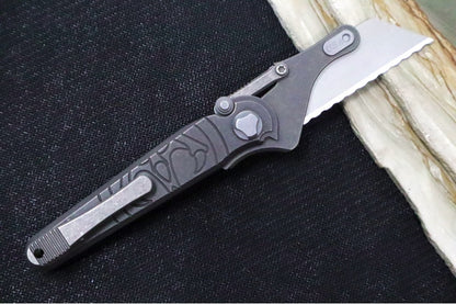 Hawk Knife Designs Shortcut Utility Flipper Knife - Tumbled Machined Titanium Handle / Replaceable Razor Blade