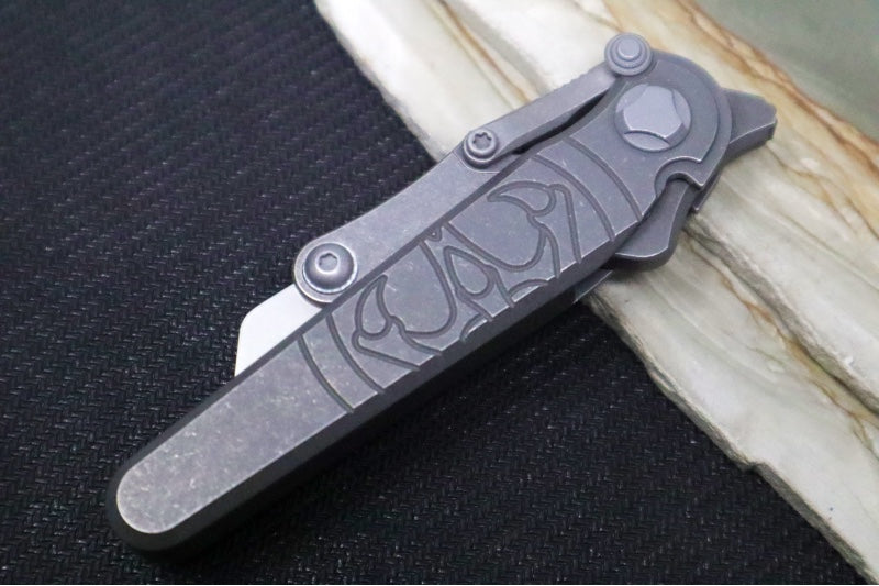 Hawk Knife Designs Shortcut Utility Flipper Knife - Tumbled Machined Titanium Handle / Replaceable Razor Blade