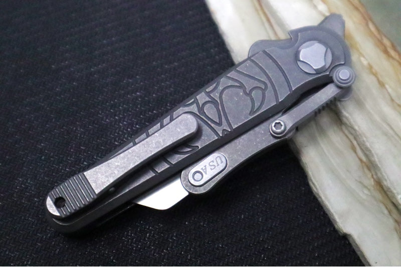 Hawk Knife Designs Shortcut Utility Flipper Knife - Tumbled Machined Titanium Handle / Replaceable Razor Blade