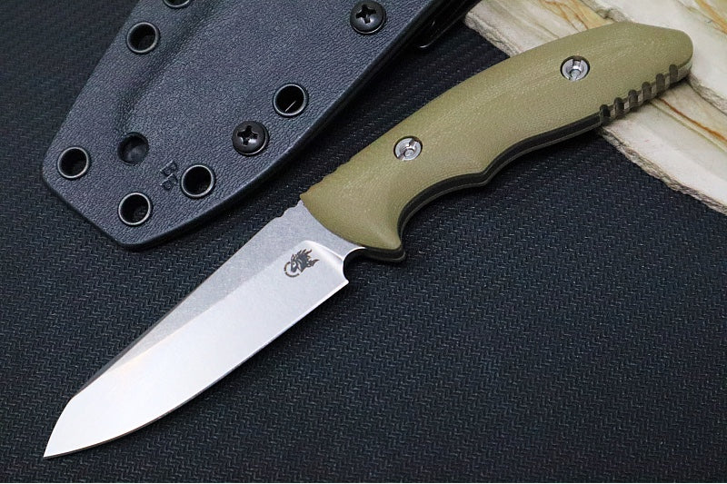 Rick Hinderer Knives Flashpoint Fixed Blade - Stonewashed Finish / CPM-Magnacut Steel / OD Green G-10 Handle / Black Kydex Sheath - Northwest Knives