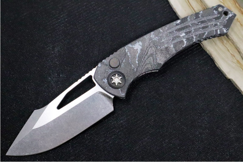 Heretic Knives Pariah Manual - Stonewashed Blade / CPM-Magnacut Steel / White Camo Carbon Fiber Handle H046-2A-WT/CC