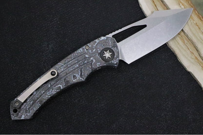 Heretic Knives Pariah Manual - Stonewashed Blade / CPM-Magnacut Steel / White Camo Carbon Fiber Handle H046-2A-WT/CC