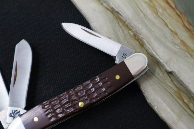Garage Sale Case Medium Stockman - Brown Synthetic Standard Jigged Handle Scales / Satin Stainless Blade 00217 - Northwest Knives
