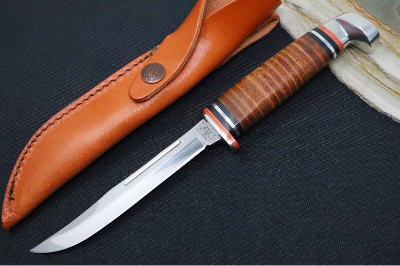 Garage Sale Case Utility Hunter - Leather Handle / Satin Stainless Blade / Brown Leather Sheath 00381 - Northwest Knives