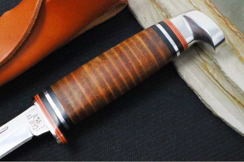 Garage Sale Case Utility Hunter - Leather Handle / Satin Stainless Blade / Brown Leather Sheath 00381 - Northwest Knives