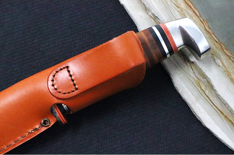 Garage Sale Case Utility Hunter - Leather Handle / Satin Stainless Blade / Brown Leather Sheath 00381 - Northwest Knives