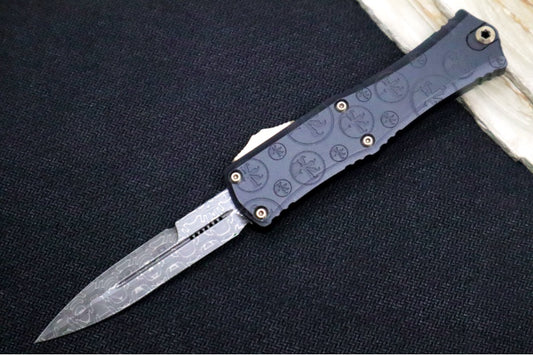 Microtech Mini Hera Signature Series OTF - Damascus Steel / Bayonet Blade / Black Aluminum Handle with Deep Engraved Claw Burst Pattern 1701M-16CBS