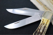 Garage Sale Case 6.5 Bonestag Folding Hunter - Stag Bone Handle / Satin Stainless Blades / Brown Leather Sheath 03574 - Northwest Knives