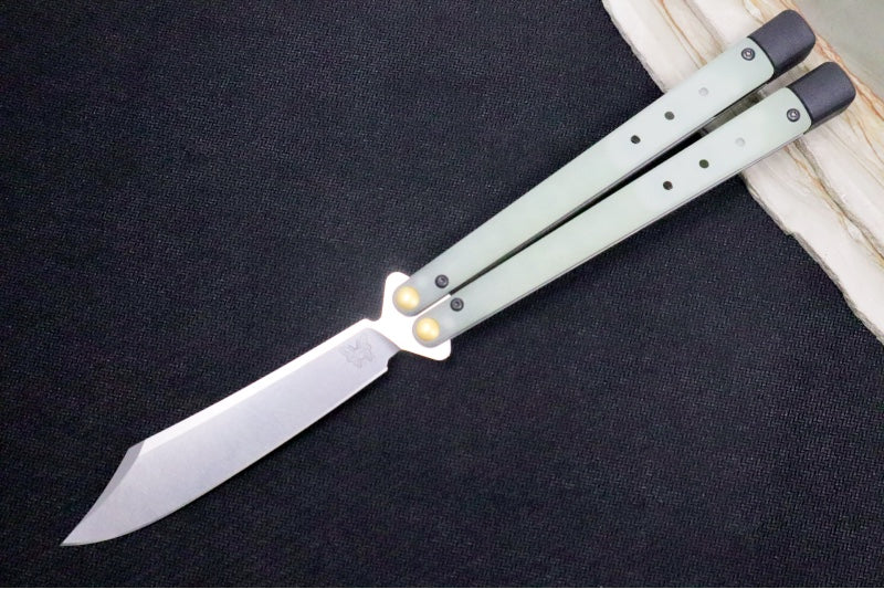 Benchmade Necron 99 Balisong Butterfly Knife - CPM-S30V Steel / Scimitar Blade / Jade G-10 Handle / Removable Tungsten Weights - Northwest Knives