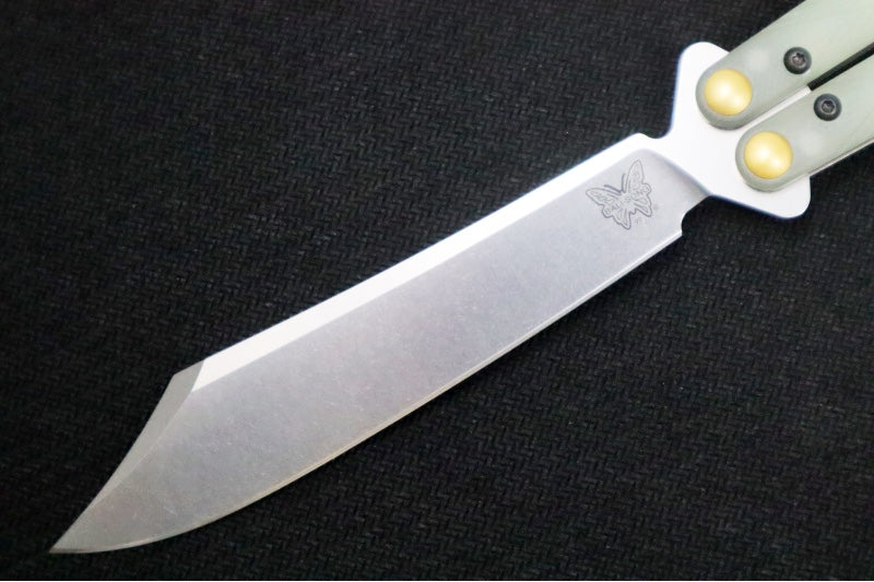 Benchmade Necron 99 Balisong Butterfly Knife - CPM-S30V Steel / Scimitar Blade / Jade G-10 Handle / Removable Tungsten Weights - Northwest Knives
