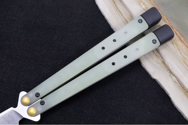 Benchmade Necron 99 Balisong Butterfly Knife - CPM-S30V Steel / Scimitar Blade / Jade G-10 Handle / Removable Tungsten Weights - Northwest Knives