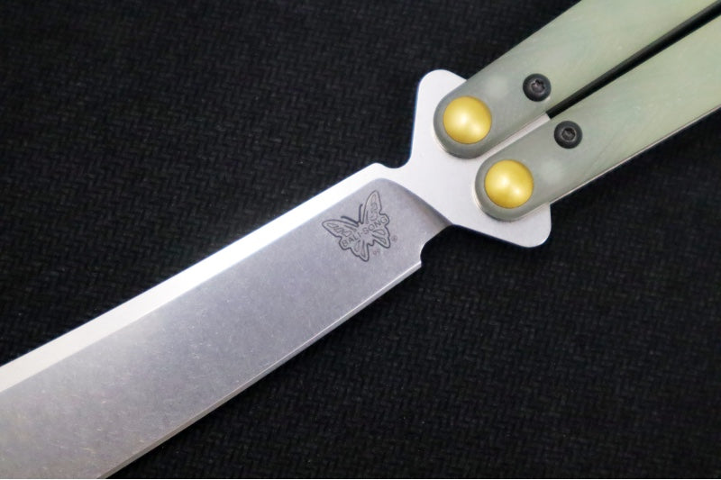 Benchmade Necron 99 Balisong Butterfly Knife - CPM-S30V Steel / Scimitar Blade / Jade G-10 Handle / Removable Tungsten Weights - Northwest Knives