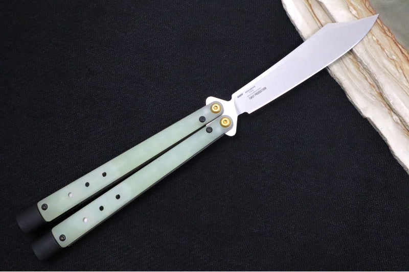 Benchmade Necron 99 Balisong Butterfly Knife - CPM-S30V Steel / Scimitar Blade / Jade G-10 Handle / Removable Tungsten Weights - Northwest Knives