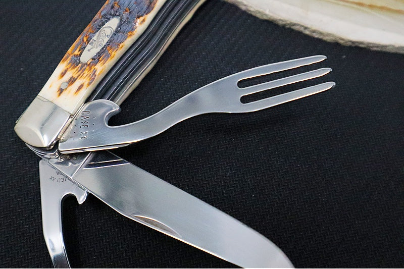 Garage Sale Case Hobo Folder - Amber Bone Jig Handle / Satin Stainless Blade & Fork & Spoon 00052 - Northwest Knives