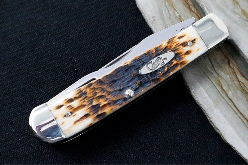Garage Sale Case Hobo Folder - Amber Bone Jig Handle / Satin Stainless Blade & Fork & Spoon 00052 - Northwest Knives