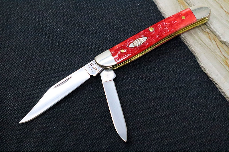 Garage Sale Case Medium Jack - Red Bone Peach Seed Jig Handle / Satin Stainless Blades 31955 - Northwest Knives