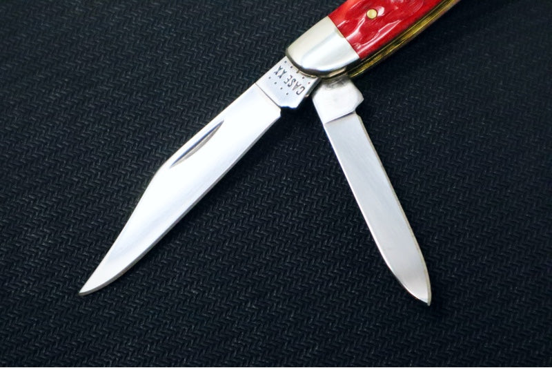 Garage Sale Case Medium Jack - Red Bone Peach Seed Jig Handle / Satin Stainless Blades 31955 - Northwest Knives