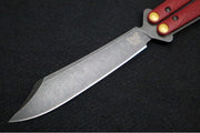 Benchmade Necron 99BK-1 Balisong Butterfly Knife - CPM-S30V Steel / Scimitar Blade / Black DLC Stonewashed Finish / Ruby Red G-10 Handle / Removable Tungsten Weights - Northwest Knives
