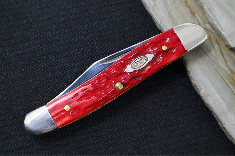 Garage Sale Case Medium Jack - Red Bone Peach Seed Jig Handle / Satin Stainless Blades 31955 - Northwest Knives