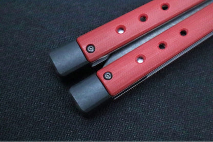 Benchmade Necron 99BK-1 Balisong Butterfly Knife - CPM-S30V Steel / Scimitar Blade / Black DLC Stonewashed Finish / Ruby Red G-10 Handle / Removable Tungsten Weights