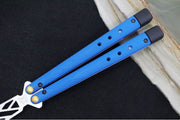Benchmade Necron 99T Balisong Butterfly Knife Trainer - 440C Stainless Steel / Dull Skeletonized Scimitar Blade / Satin Finish / Blue G-10 Handle / Removable Tungsten Weights - Northwest Knives