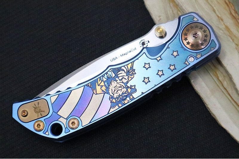 Spartan Blades HARSEY Titanium Folder 2026 Special Edition Uncle Sam - Drop Point Blade / Stonewashed Finish / CPM-Magnacut Steel / "Uncle Sam" Anodized Handle SF5 USAM - Northwest Knives