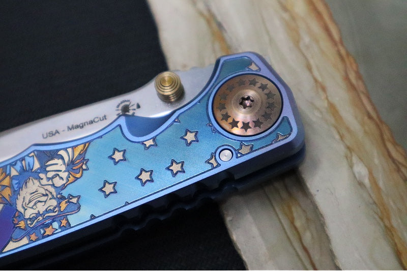 Spartan Blades HARSEY Titanium Folder 2026 Special Edition Uncle Sam - Drop Point Blade / Stonewashed Finish / CPM-Magnacut Steel / "Uncle Sam" Anodized Handle SF5 USAM - Northwest Knives