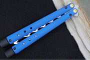 Benchmade Necron 99T Balisong Butterfly Knife Trainer - 440C Stainless Steel / Dull Skeletonized Scimitar Blade / Satin Finish / Blue G-10 Handle / Removable Tungsten Weights - Northwest Knives
