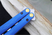 Benchmade Necron 99T Balisong Butterfly Knife Trainer - 440C Stainless Steel / Dull Skeletonized Scimitar Blade / Satin Finish / Blue G-10 Handle / Removable Tungsten Weights - Northwest Knives