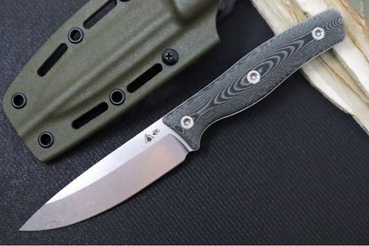 SURVIVE! EDC-4 - Black Linen Micarta Handle / Saber Grind / Drop Point Blade / Böhler K890 Steel / OD Green Kydex Sheath