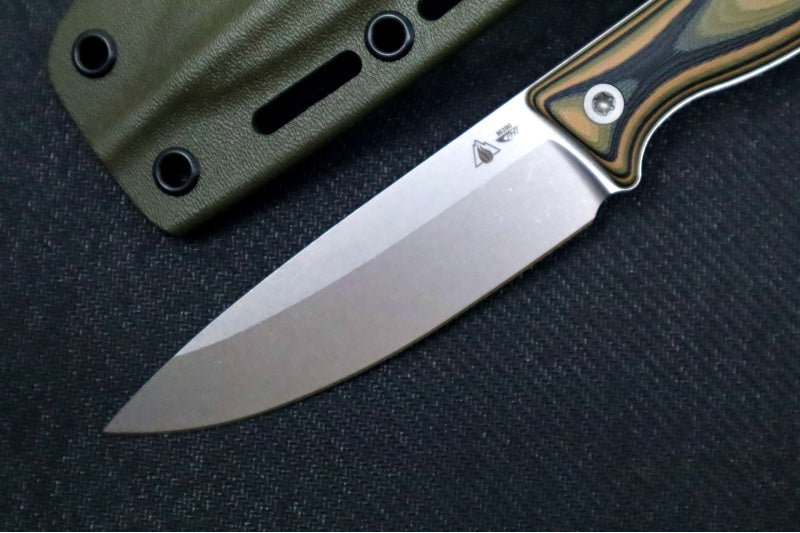 SURVIVE! EDC-4 - 3 Color Camo  G-10 Handle / Saber Grind / Drop Point Blade / Böhler M390 Steel / OD Green Kydex Sheath