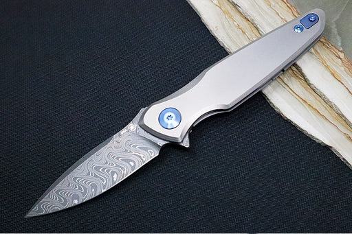 Spartan Blades Pandia Flipper - Spear Point Blade / Damascus Steel / Titanium Handle & Blue Anodized Accents SF16DMBL - Northwest Knives