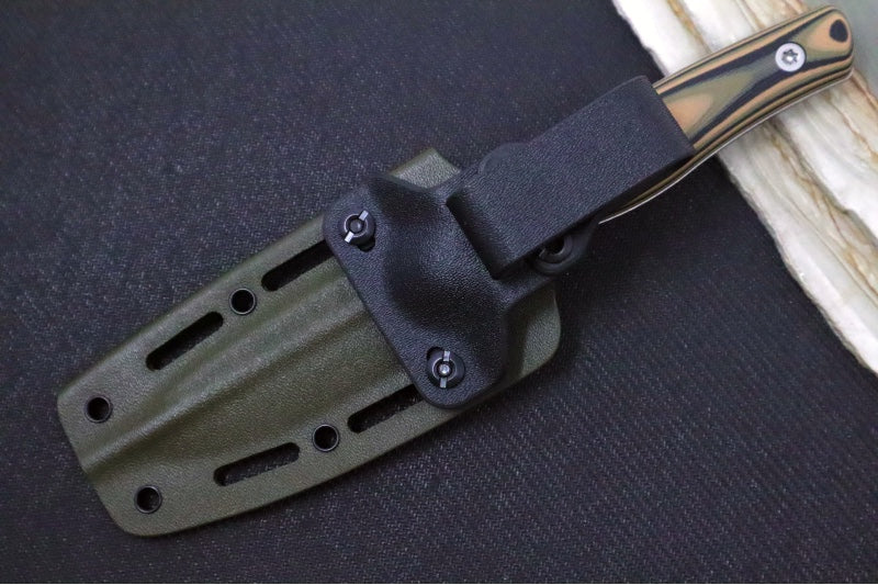 SURVIVE! EDC-4 - 3 Color Camo  G-10 Handle / Saber Grind / Drop Point Blade / Böhler M390 Steel / OD Green Kydex Sheath