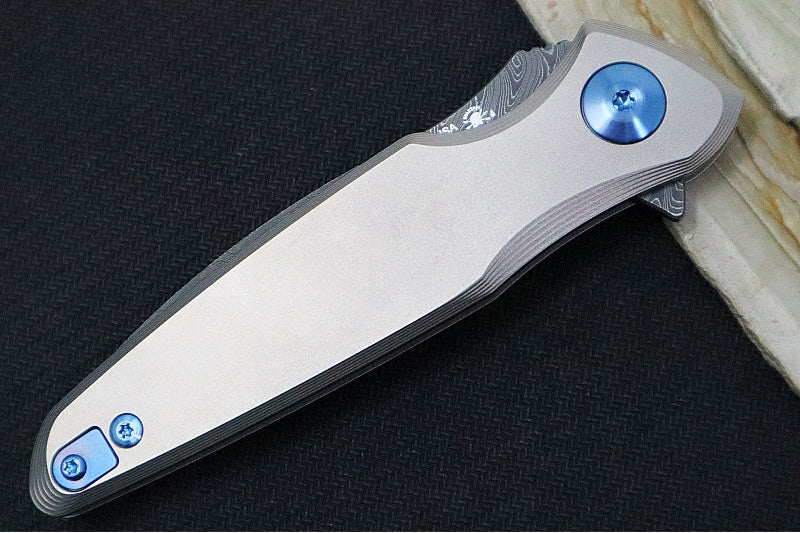 Spartan Blades Pandia Flipper - Spear Point Blade / Damascus Steel / Titanium Handle & Blue Anodized Accents SF16DMBL - Northwest Knives