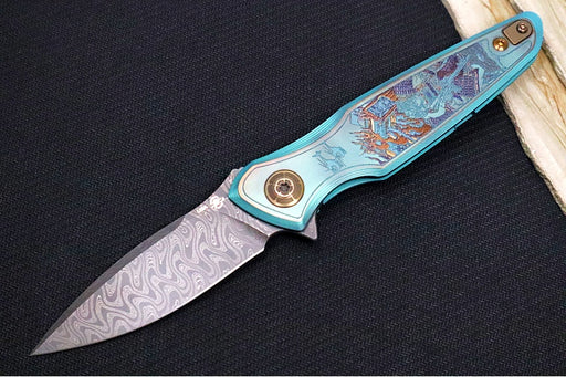 Spartan Blades Pandia Flipper Custom Five Rings Project FIRE - Spear Point Blade / Damascus Steel / Custom "Five Rings Project FIRE" Anodized Titanium Handle SF16CUSTOMDAMASCUS - Northwest Knives