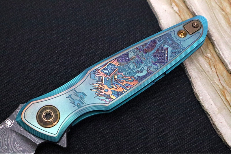 Spartan Blades Pandia Flipper Custom Five Rings Project FIRE - Spear Point Blade / Damascus Steel / Custom "Five Rings Project FIRE" Anodized Titanium Handle SF16CUSTOMDAMASCUS - Northwest Knives
