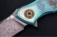Spartan Blades Pandia Flipper Custom Five Rings Project FIRE - Spear Point Blade / Damascus Steel / Custom "Five Rings Project FIRE" Anodized Titanium Handle SF16CUSTOMDAMASCUS - Northwest Knives