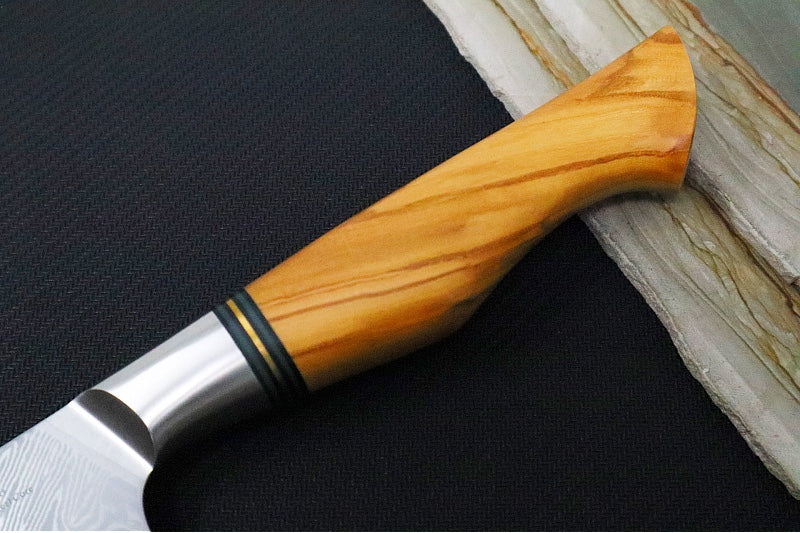 Ryda Knives ST-650 7" Nakiri - 73 Layers High Carbon Damascus Steel - Stabilized Figured Olive Wood Handle - Made in Sweden - Northwest Knives