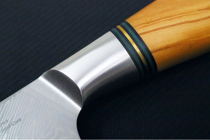 Ryda Knives ST-650 7" Nakiri - 73 Layers High Carbon Damascus Steel - Stabilized Figured Olive Wood Handle - Made in Sweden - Northwest Knives