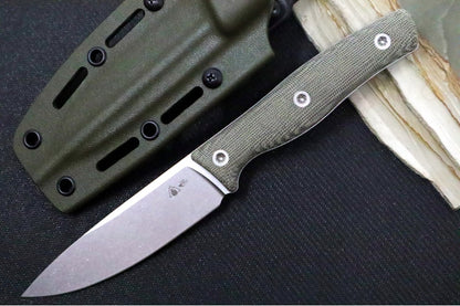 SURVIVE! EDC-4 - OD Green Canvas Micarta Handle / Full Flat Grind / Drop Point Blade / Böhler K890 Steel / OD Green Kydex Sheath