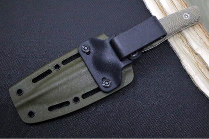 SURVIVE! EDC-4 - OD Green Canvas Micarta Handle / Full Flat Grind / Drop Point Blade / Böhler K890 Steel / OD Green Kydex Sheath