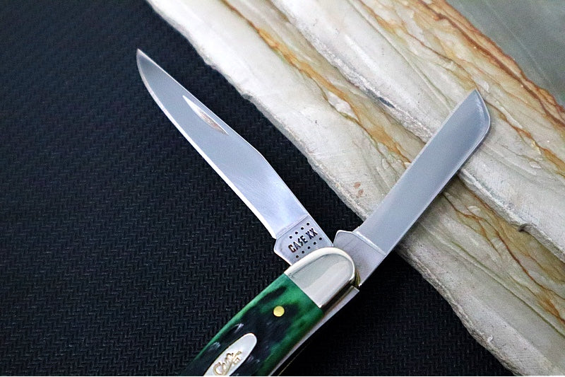 Garage Sale Case Medium Stockman - Pocket Worn Bermuda Green Bone Peach Sid Jig Handle / 3 Satin Stainless Blades 09721 - Northwest Knives