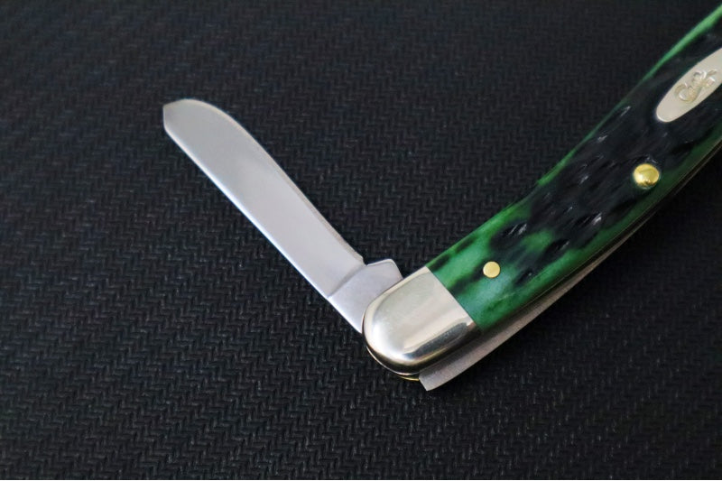 Garage Sale Case Medium Stockman - Pocket Worn Bermuda Green Bone Peach Sid Jig Handle / 3 Satin Stainless Blades 09721 - Northwest Knives