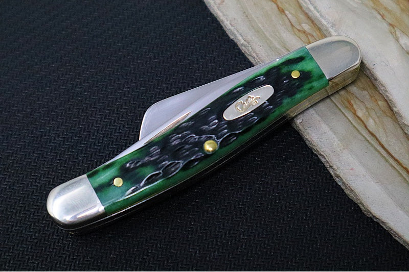 Garage Sale Case Medium Stockman - Pocket Worn Bermuda Green Bone Peach Sid Jig Handle / 3 Satin Stainless Blades 09721 - Northwest Knives