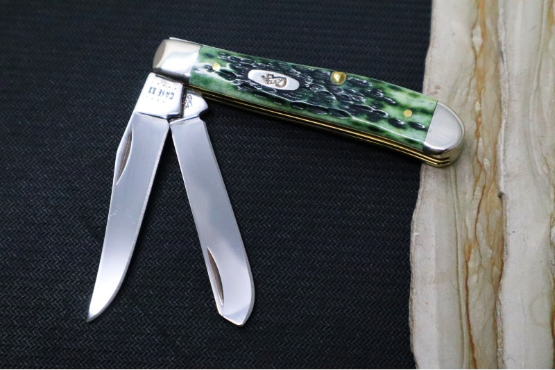Garage Sale Case Mini Trapper - Pocket Worn Bermuda Green Bone Peach Sid Jig Handle / 2 Satin Stainless Blades 09772 - Northwest Knives
