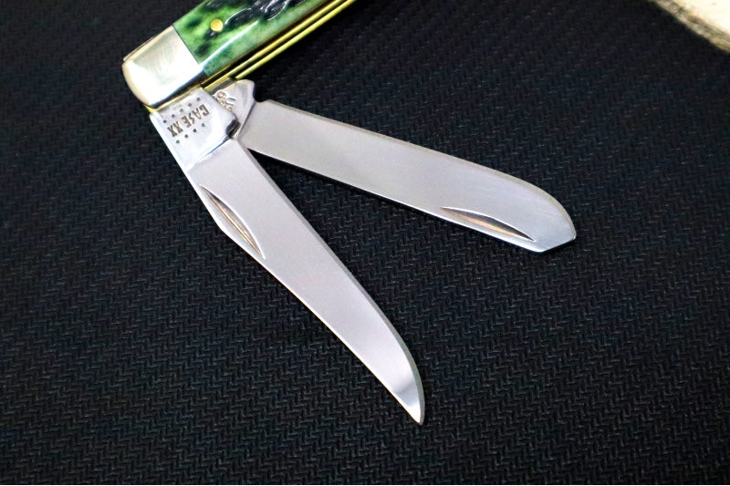Garage Sale Case Mini Trapper - Pocket Worn Bermuda Green Bone Peach Sid Jig Handle / 2 Satin Stainless Blades 09772 - Northwest Knives