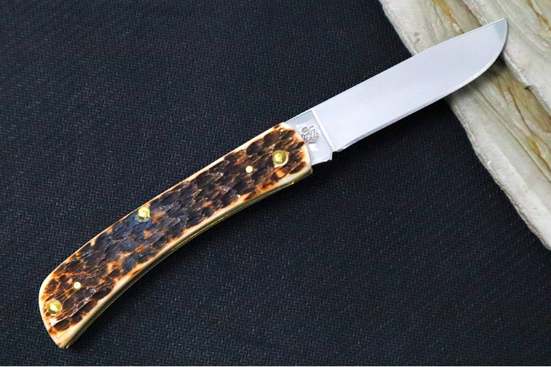 Garage Sale Case Sod Buster Jr  - Amber Bone Peach Sid Jig Handle / Satin Stainless Blade 00245 - Northwest Knives