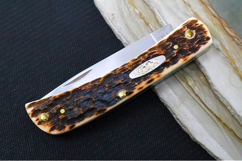 Garage Sale Case Sod Buster Jr  - Amber Bone Peach Sid Jig Handle / Satin Stainless Blade 00245 - Northwest Knives